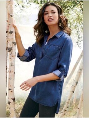Soft Surroundings Indigo Tencel Denim Tunic Top Popover Medium
